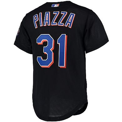 Men's Mitchell & Ness Mike Piazza Black New York Mets Cooperstown Collection Mesh Batting Practice Button-Up Jersey