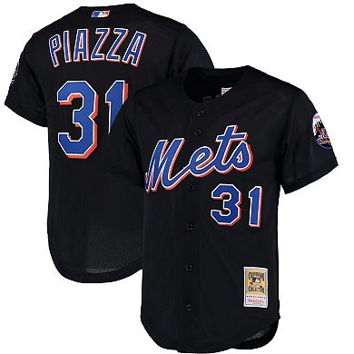 Men's Mitchell & Ness Mike Piazza Black New York Mets Cooperstown Collection Mesh Batting Practice Button-Up Jersey