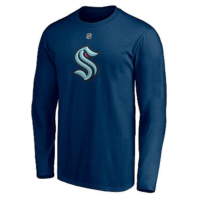 Men's Fanatics Branded Philipp Grubauer Deep Sea Blue Seattle Kraken Authentic Stack Name & Number Long Sleeve T-Shirt