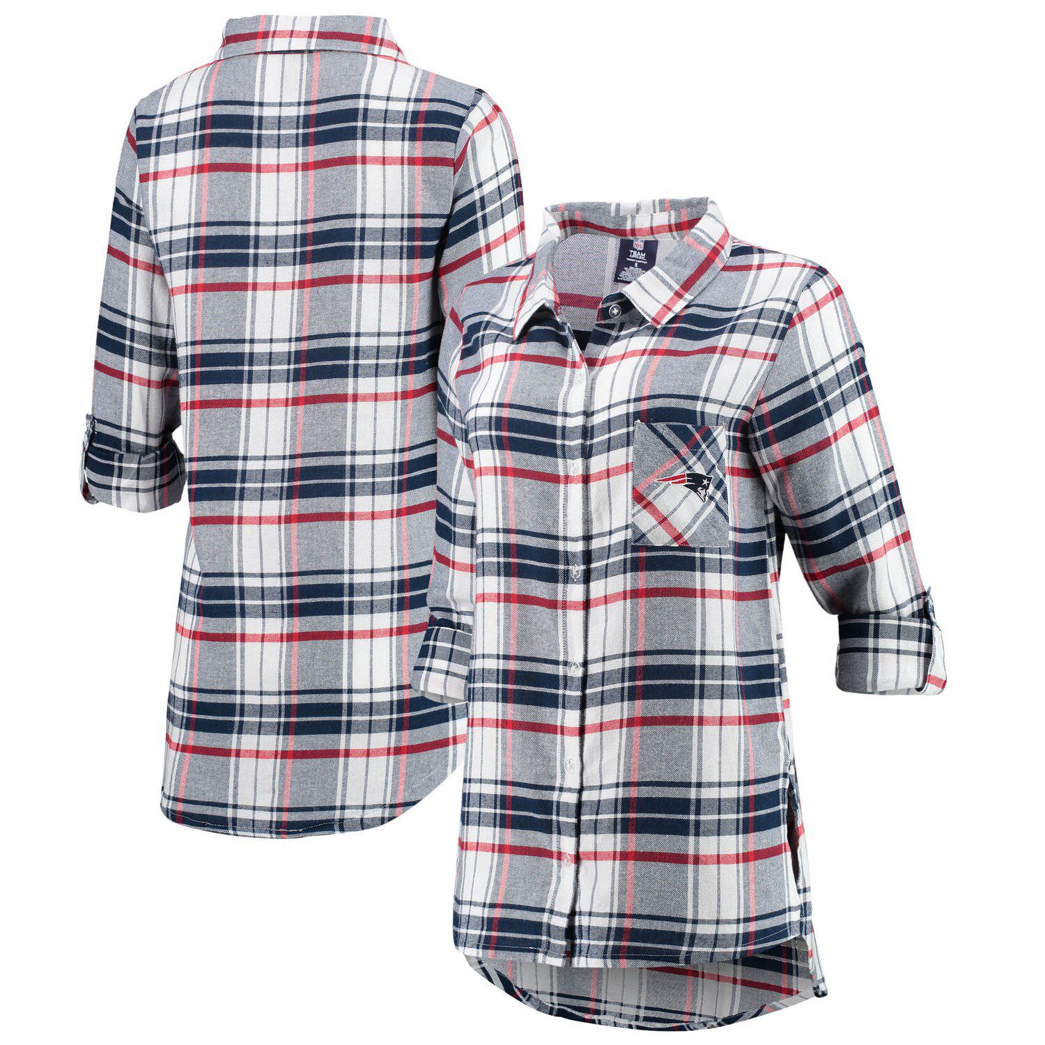 Women's Wear by Erin Andrews Cream/Gray Seattle Seahawks Plaid Flannel Tri-Blend Long Sleeve Button-Up Shirt Size: Medium