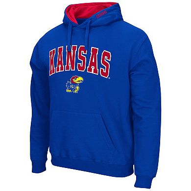 Men's Colosseum Royal Kansas Jayhawks Arch & Logo 3.0 Pullover Hoodie