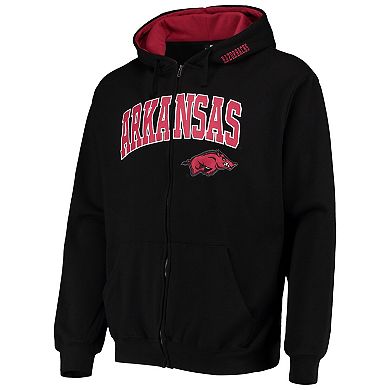 Men's Colosseum Black Arkansas Razorbacks Arch & Logo 3.0 Full-Zip Hoodie