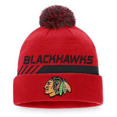 Men's Fanatics Branded Red/Black Chicago Blackhawks Authentic Pro Team Locker Room Cuffed Knit Hat with Pom