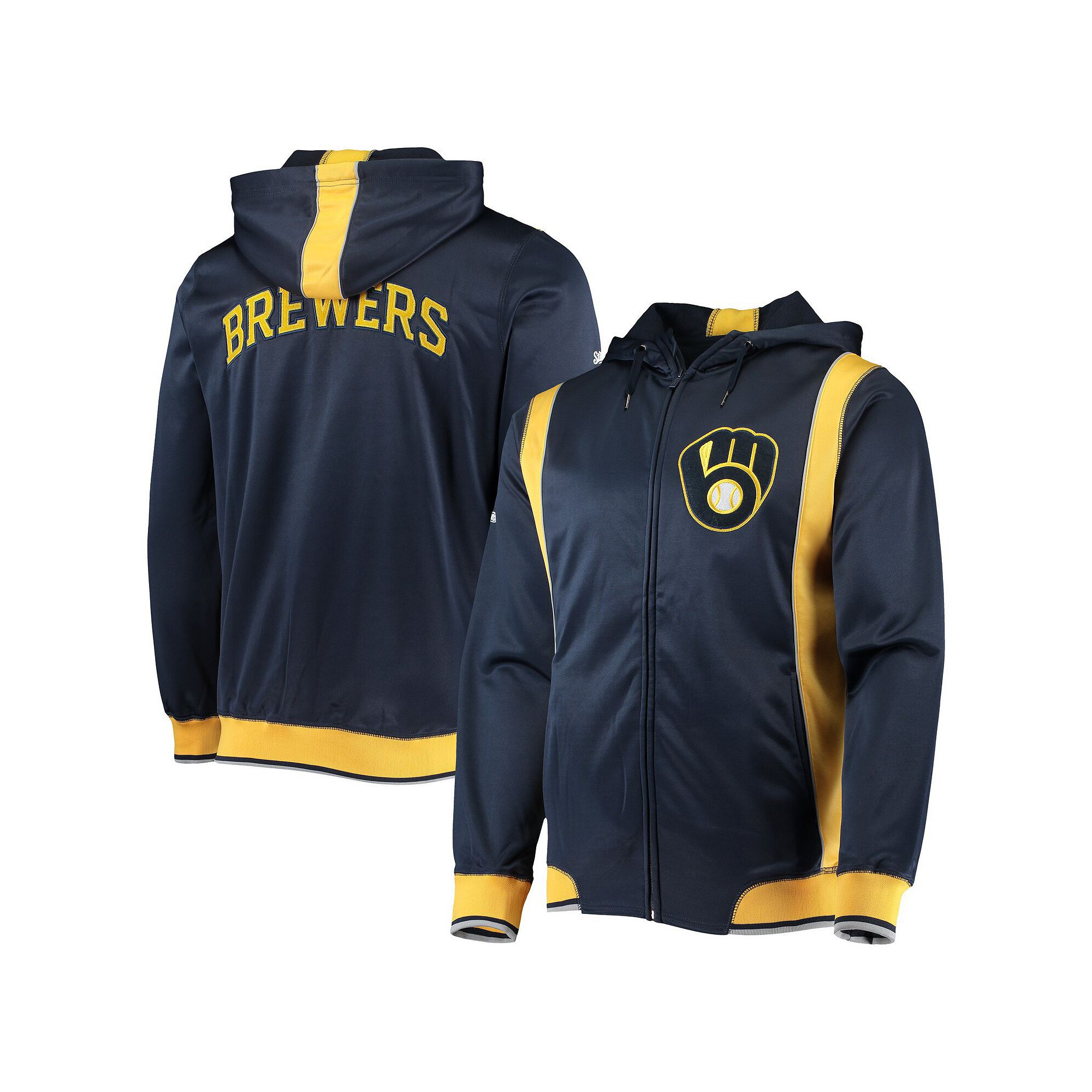 Mens Stitches Navy/Gold Milwaukee Brewers Team Full-Zip Hoodie, Size: Smal