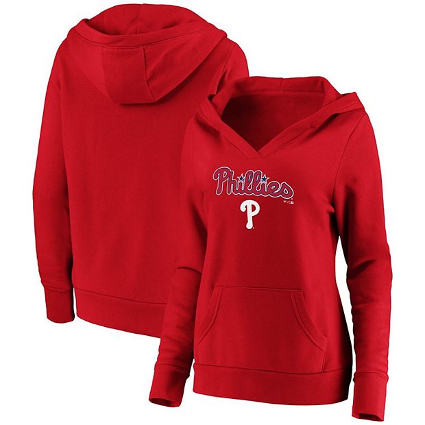 Women's Philadelphia Phillies Fanatics Branded Red Official Logo V-Neck  Long Sleeve T-Shirt