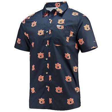 Men's Columbia Navy Auburn Tigers Super Slack Tide Omni-Shade Button-Up Shirt