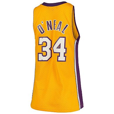 Women's Mitchell & Ness Shaquille O'Neal Gold Los Angeles Lakers 1999/00 Hardwood Classics Swingman Jersey