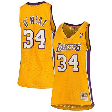 Women's Mitchell & Ness Shaquille O'Neal Gold Los Angeles Lakers 1999/00 Hardwood Classics Swingman Jersey