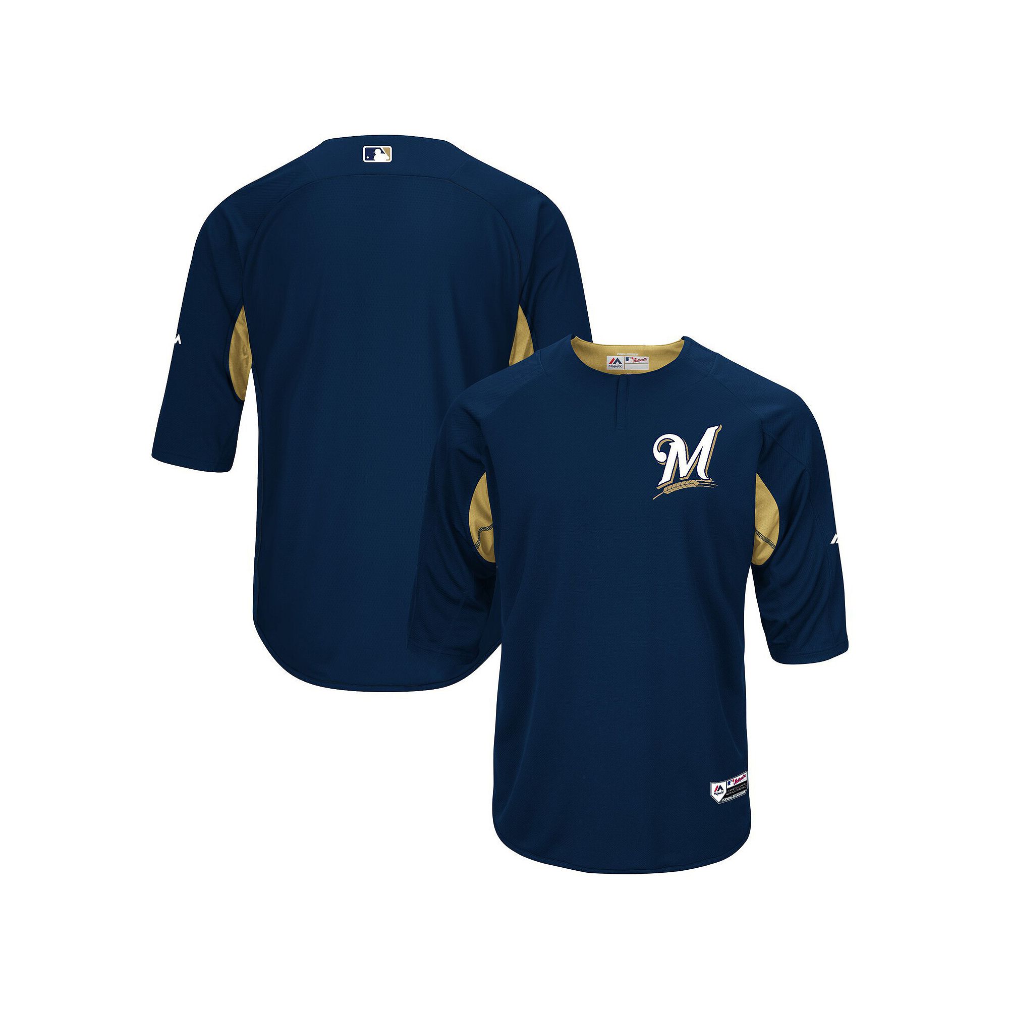 Mens Majestic Navy/Gold Milwaukee Brewers Authentic Collection On-Field 3/