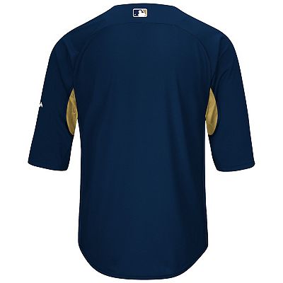 Men s Majestic Navy Gold Milwaukee Brewers Authentic Collection On Field 3 4 Sleeve Batting Practice Jersey