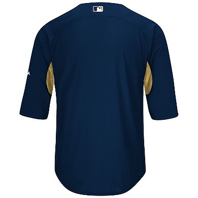 Men's Majestic Navy/Gold Milwaukee Brewers Authentic Collection On-Field 3/4-Sleeve Batting Practice Jersey