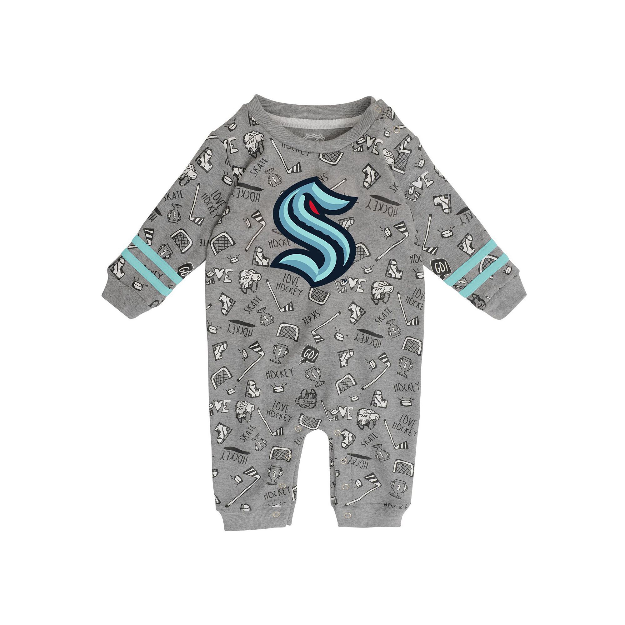 Infant Heathered Gray Seattle Kraken Gifted Player Long Sleeve Romper, Boy
