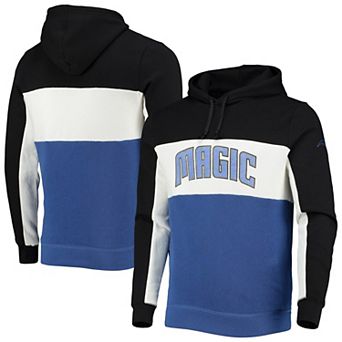 Men's Junk Food Black/White Orlando Magic Wordmark Colorblock Fleece Pullover Hoodie