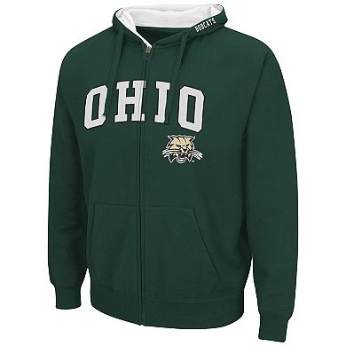 Men's Colosseum Green Ohio Bobcats Arch & Logo 3.0 Full-Zip Hoodie