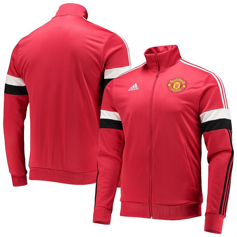 Mens adidas Red Manchester United 3-Stripe Full-Zip AEROREADY Track Jacket