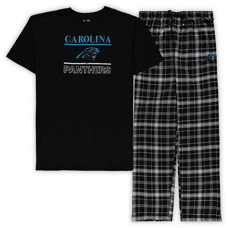 Mens Concepts Sport Black Carolina Panthers Big & Tall Lodge T-Shirt and P