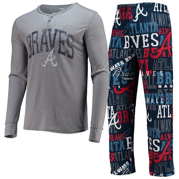 Men's Concepts Sport Navy/Charcoal Atlanta Braves Ensemble Slub Long Sleeve  T-Shirt and Allover Pants