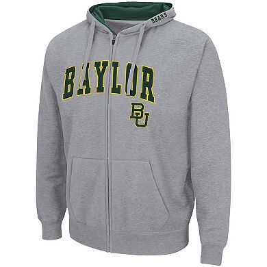 Men's Colosseum Heathered Gray Baylor Bears Arch & Logo 3.0 Full-Zip Hoodie