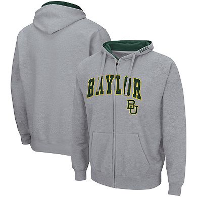 Men's Colosseum Heathered Gray Baylor Bears Arch & Logo 3.0 Full-Zip Hoodie