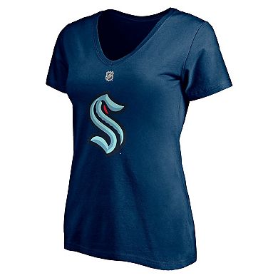 Women's Fanatics Branded Philipp Grubauer Deep Sea Blue Seattle Kraken Authentic Stack Name & Number V-Neck T-Shirt
