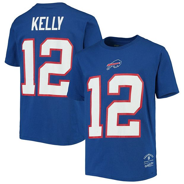 Youth Mitchell & Ness Jim Kelly Royal Buffalo Bills Retired Retro Player  Name & Number T