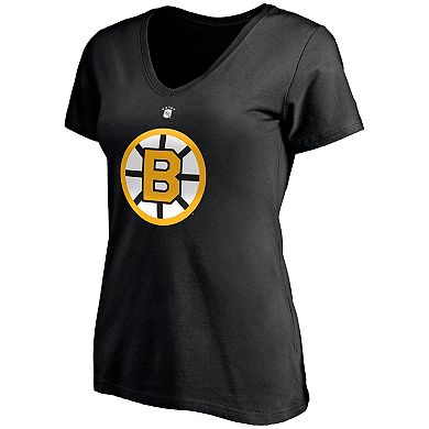 Women's Fanatics Branded Willie O'Ree Black Boston Bruins Authentic Stack Retired Player Name & Number V-Neck T-Shirt