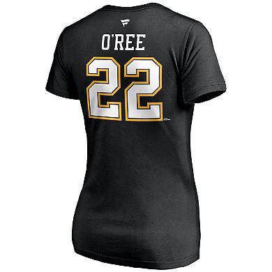 Women's Fanatics Branded Willie O'Ree Black Boston Bruins Authentic Stack Retired Player Name & Number V-Neck T-Shirt