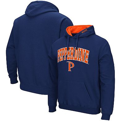 Men's Colosseum Navy Pepperdine Waves Arch and Logo Pullover Hoodie