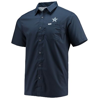 Men s Columbia Navy Dallas Cowboys Slack Tide Fish Omni Shade Button Up Shirt