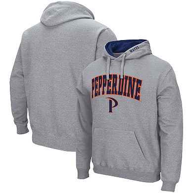 Men's Colosseum Heathered Gray Pepperdine Waves Arch and Logo Pullover Hoodie