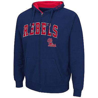 Men's Colosseum Navy Ole Miss Rebels Arch & Logo 3.0 Full-Zip Hoodie