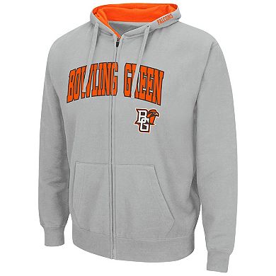 Men's Colosseum Gray Bowling Green St. Falcons Arch & Logo 3.0 Full-Zip Hoodie