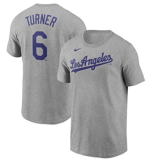 Men's Nike Trea Turner Gray Los Angeles Dodgers Name & Number T-Shirt