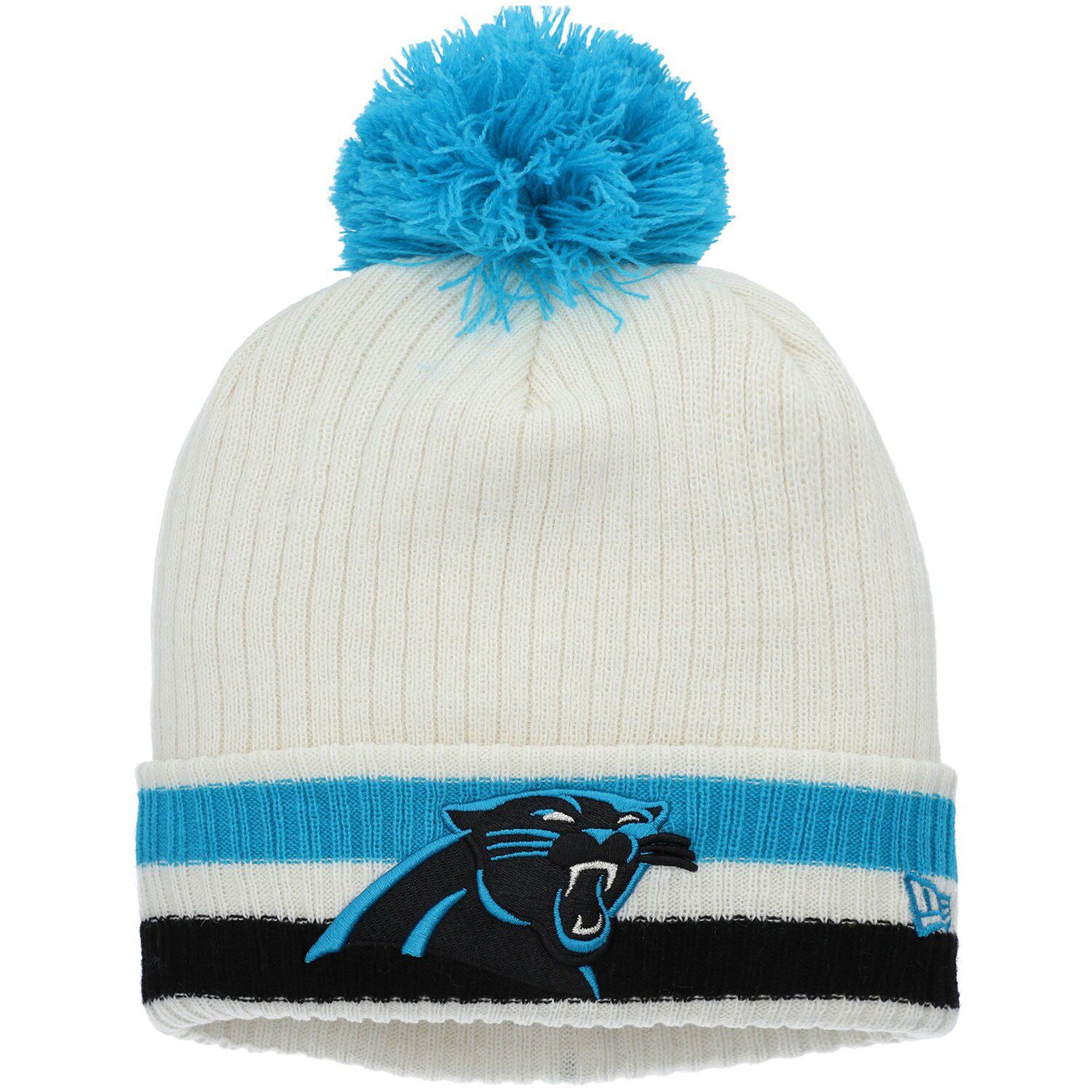 New Era Carolina Panthers Blue Patch Cuffed Knit Hat with Pom