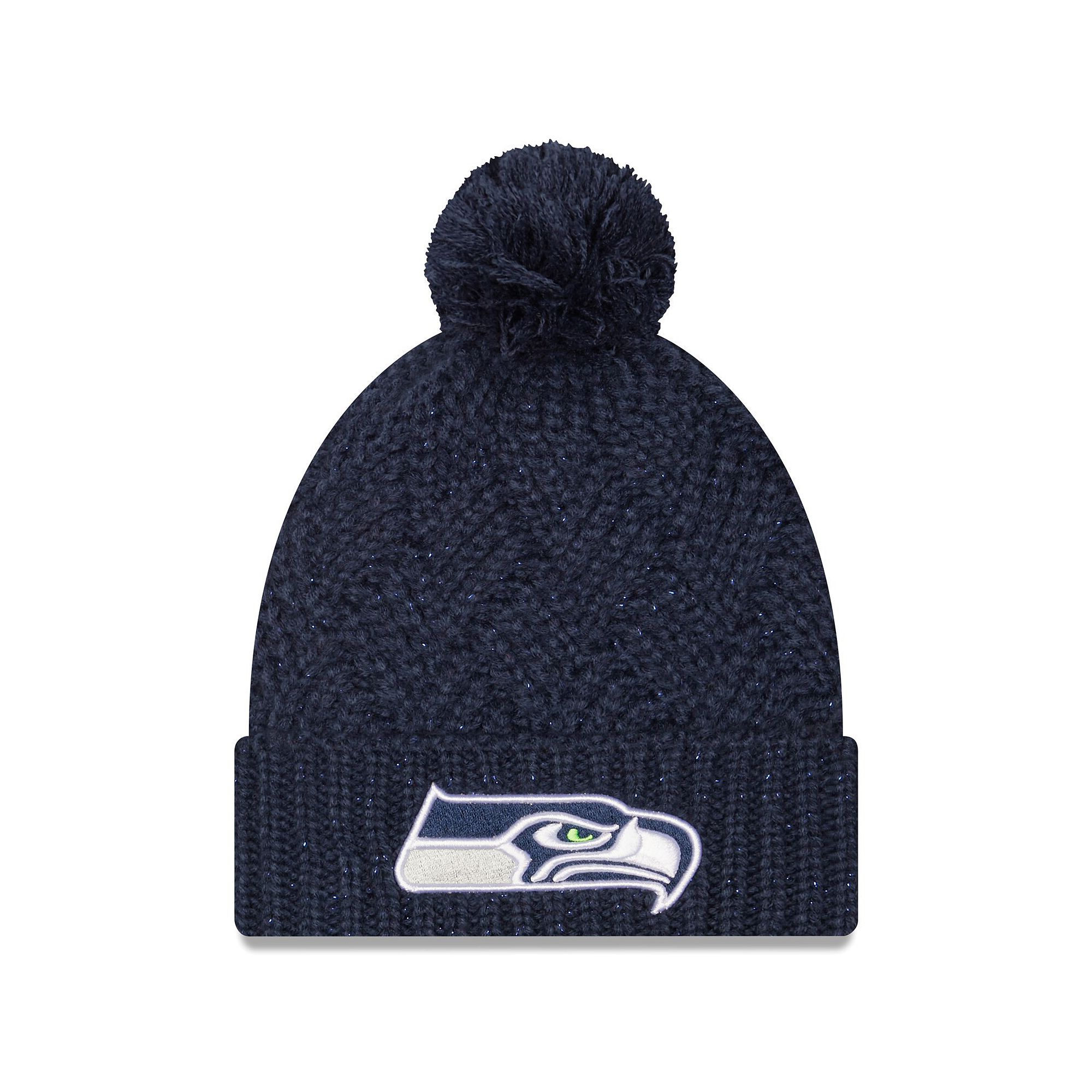 Womens New Era College Navy Seattle Seahawks Brisk Cuffed Knit Hat with Po