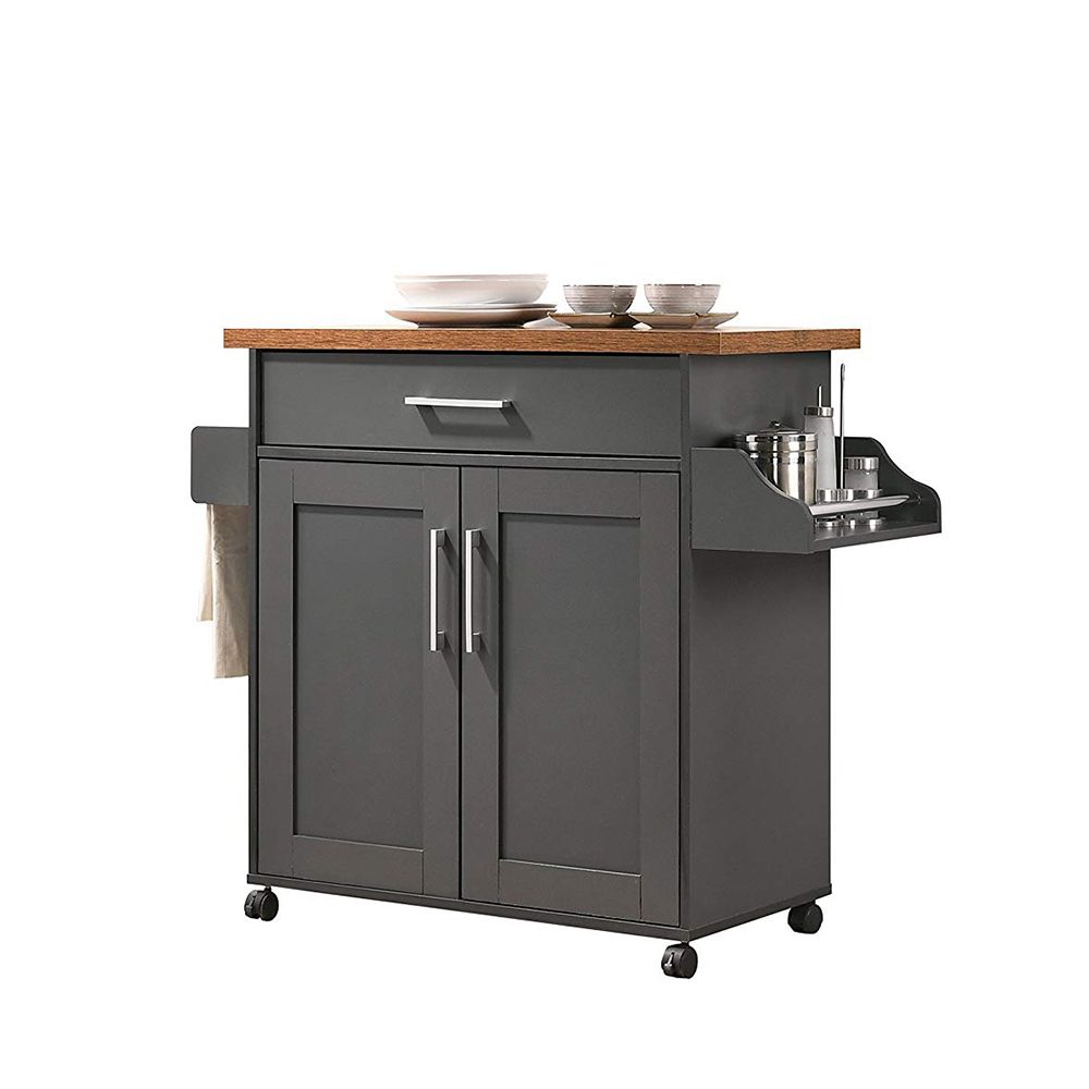 HOMCOM 27 Rolling Kitchen Island Cart with Drawer and Glass Door