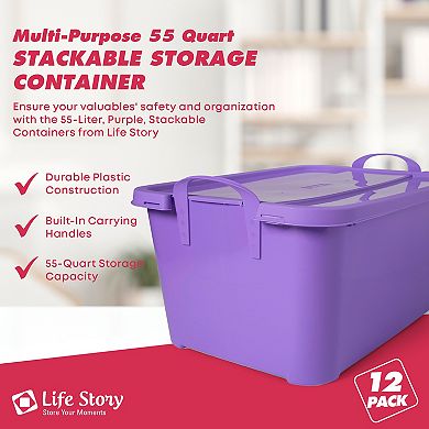 Life Story Stackable Organization Storage Tote Container, 55 Quart (12 Pack)