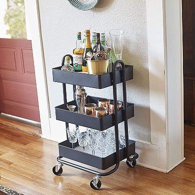 ECR4Kids 3 Tier Metal Rolling Storage Organizer Utility Cart w/ 4 Wheels, Black