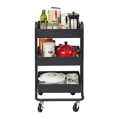ECR4Kids 3 Tier Metal Rolling Storage Organizer Utility Cart w/ 4 Wheels, Black