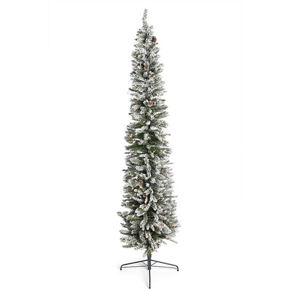 pencil flocked christmas tree with lights