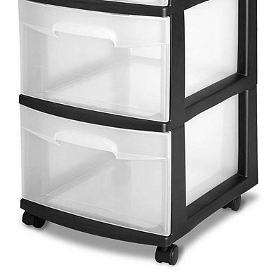 Sterilite 3-Drawer Storage Cart with Clear Drawers and Black Frame | 28309002