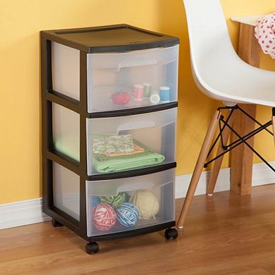 Sterilite 3-Drawer Storage Cart with Clear Drawers and Black Frame | 28309002