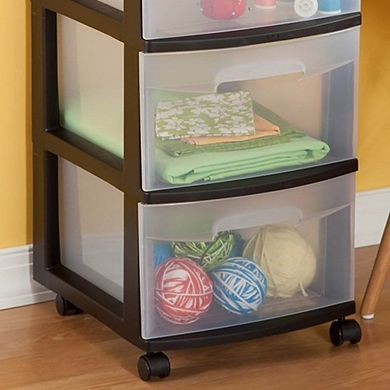 Sterilite 3-Drawer Storage Cart with Clear Drawers and Black Frame | 28309002