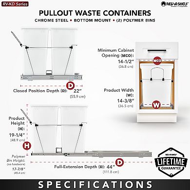 Rev-a-shelf Double Pullout Trash Can 35 Qt. For Kitchen, Gray, Rv-18kd-13c-s