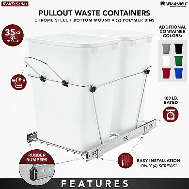 Rev-a-shelf Double Pullout Trash Can 35 Qt. For Kitchen, Gray, Rv-18kd-13c-s