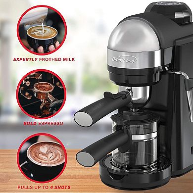 Brentwood 800 Watt Cappuccino Brewer and Espresso Maker w/ Frothing Wand,  Black