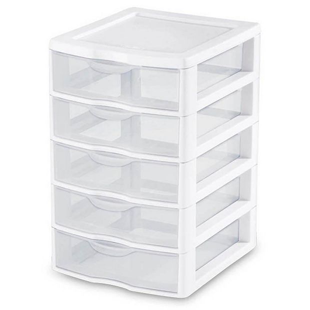 Sterilite Small 5 Drawer Storage Unit, Clear/White