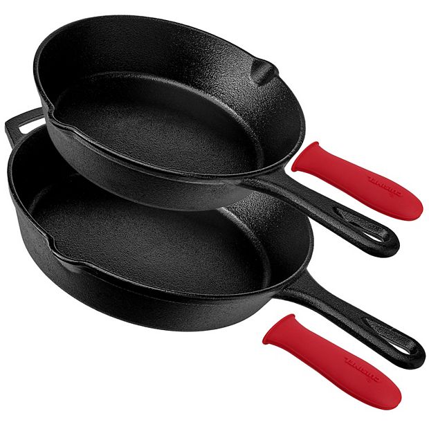 Cuisinel 8 & 10 Inch Pre Seasoned Cast Iron Skillet Cookware Set w/ Handle  Cover