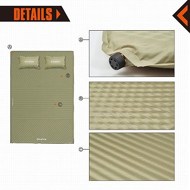 KingCamp Double Self Inflating Camping Sleeping Pad Mat with 2 Pillows, Beige