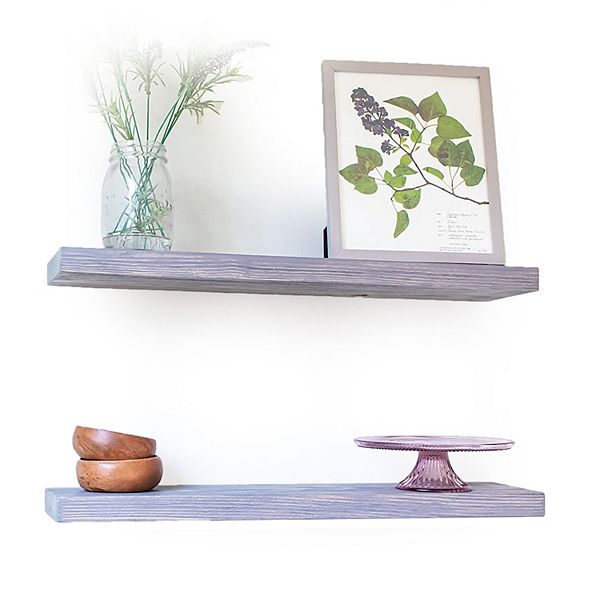 Willow & Grace Amanda 24 Inch Floating Wall Mount Shelves, Rustic Grey